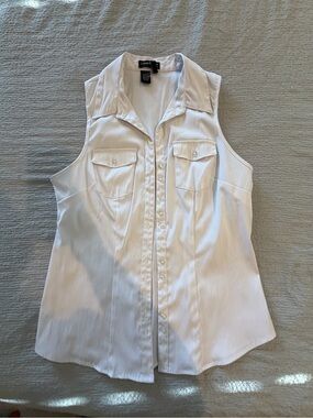 Vintage Cotton Express White Sleeveless Button-Front Shirt